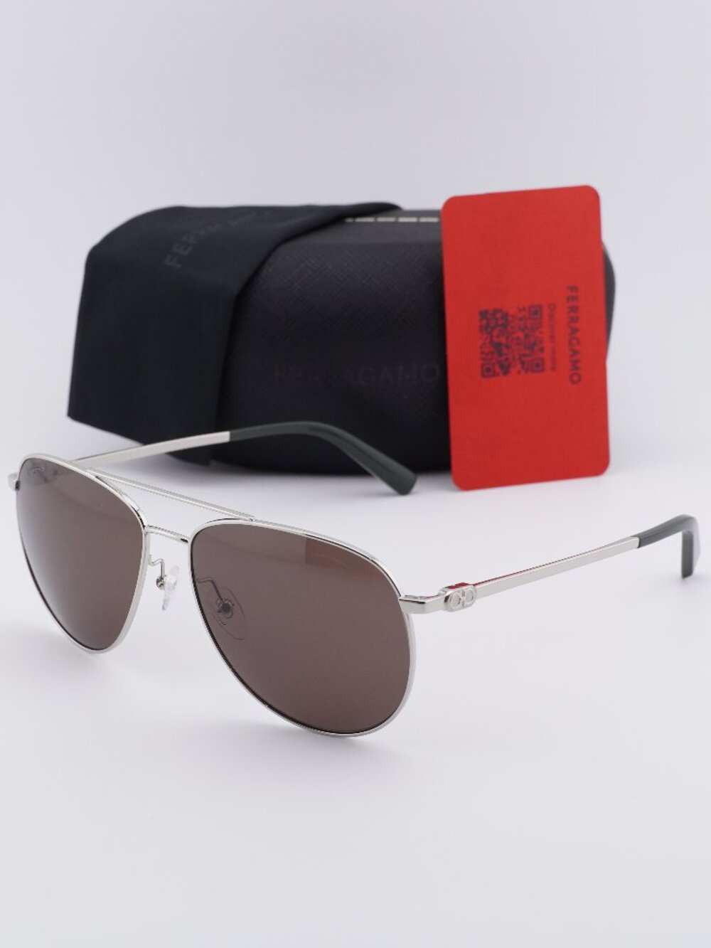 Salvatore Ferragamo SF157S 045 Aviator Sunglasses - Silver / Brown Polarized
